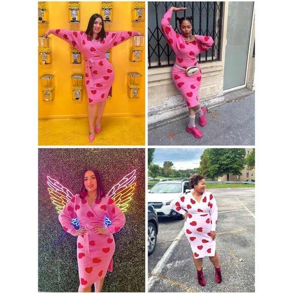 Women's Sweater Dress Wrap Batwing V Neck Slit Bodycon Dress Valentine White - Picture 5 of 5